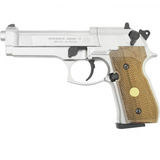 Пистолет пневматический UMAREX BERETTA M92 FS никель с деревянными накладками 419.00.03/419.00.62